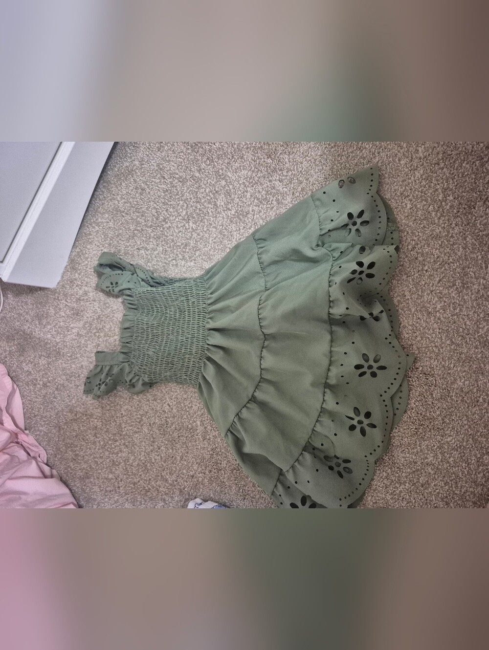 Girls Olive Eyelet Tiered Sundress